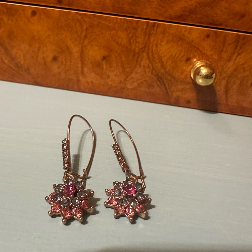 Pink & Gray Crystal Flower Earrings